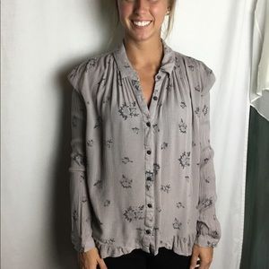 Free people grey button up shirt